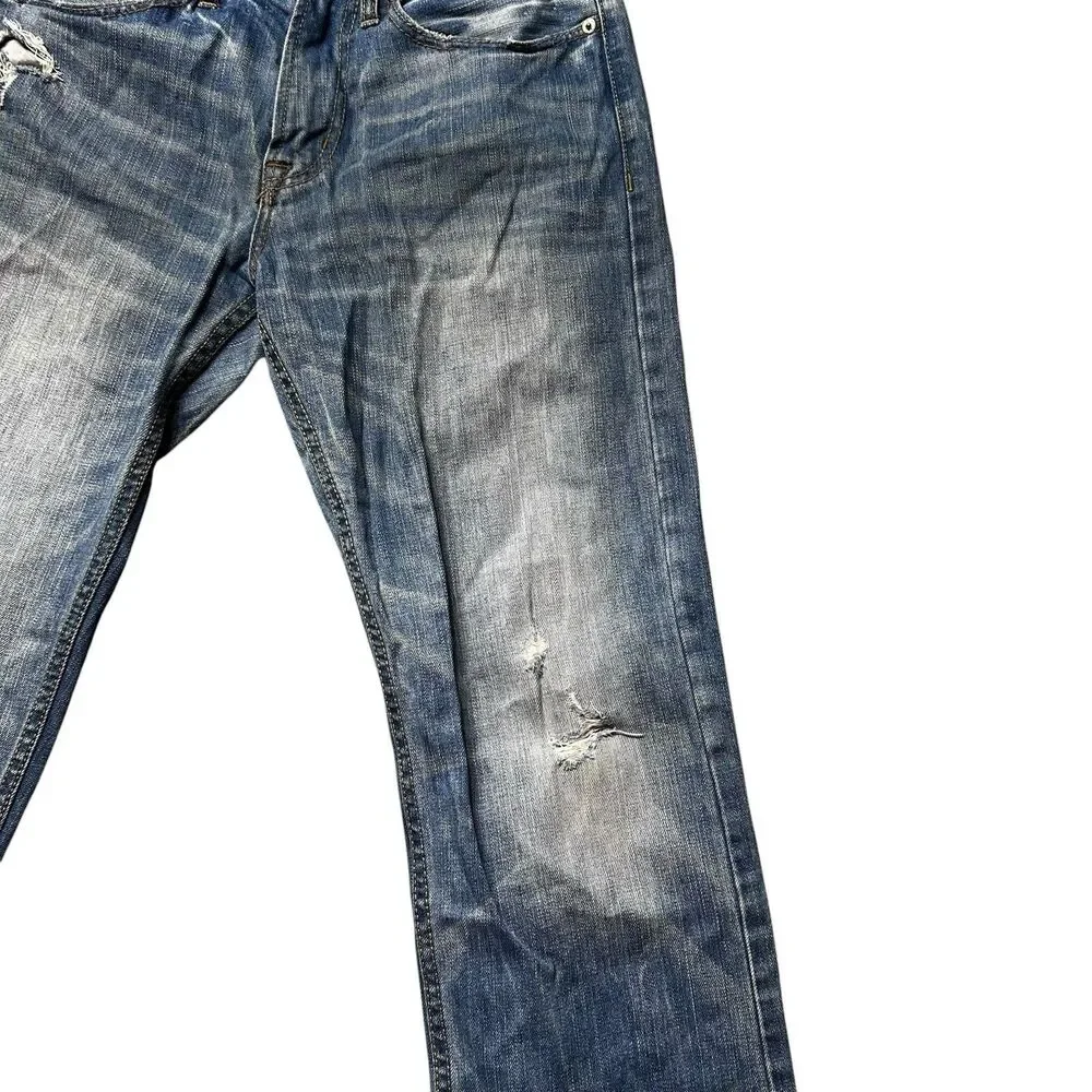 American Eagle Mens 29x32 Relaxed Straight Jeans Blue Distressed Western EUC